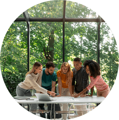 Team collaborating around a table